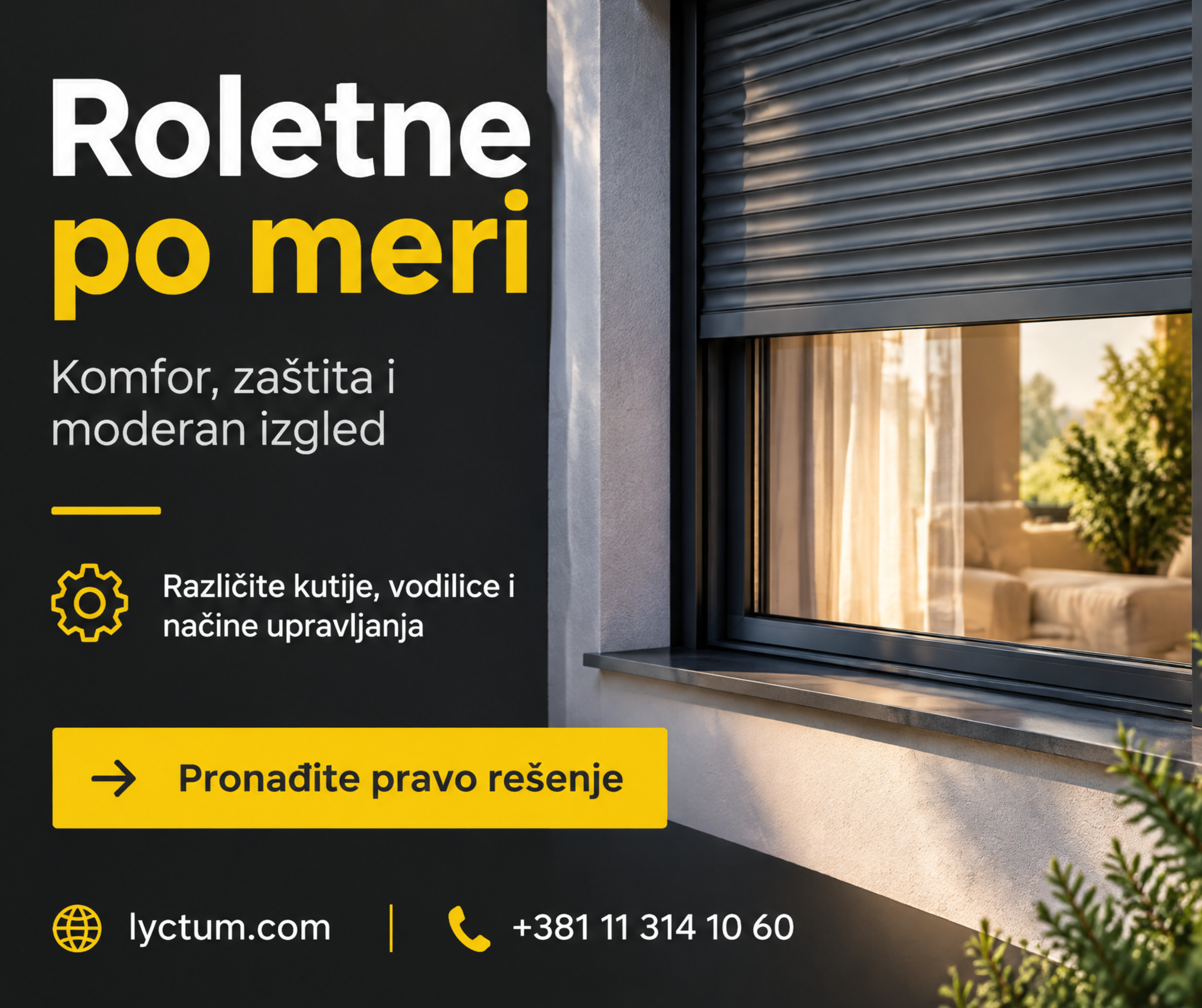 Moderni prozor sa aluminijumskom roletnom po meri u sivoj boji